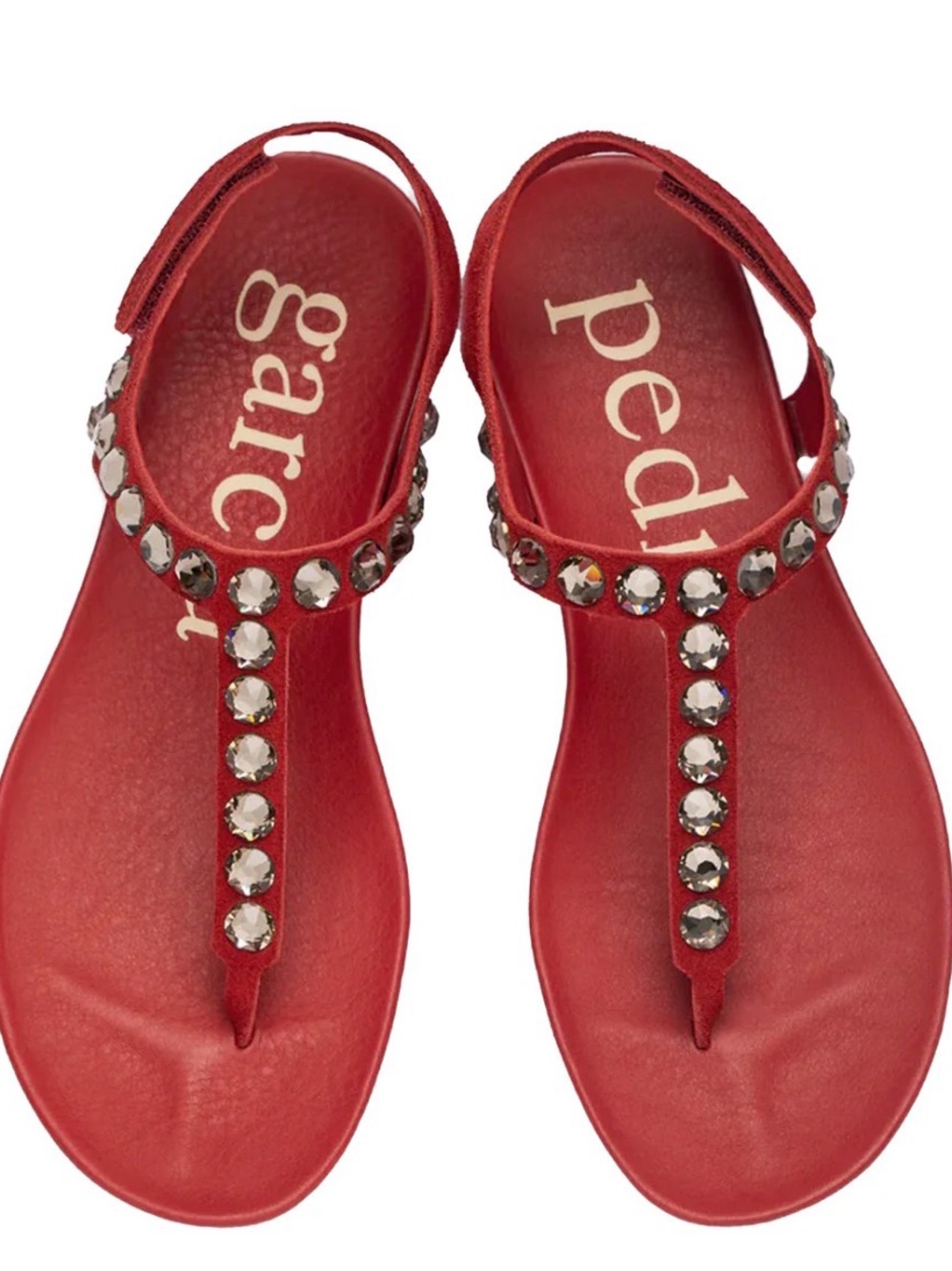 Pedro Garcia Judith Red Swarovski Crystal-Embellished T-Strap Sandals size 7,5